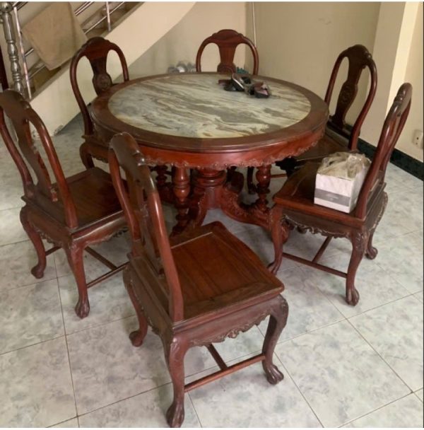 Bộ Bàn Ăn Cẩm Lai 6 Ghế Mặt Đá