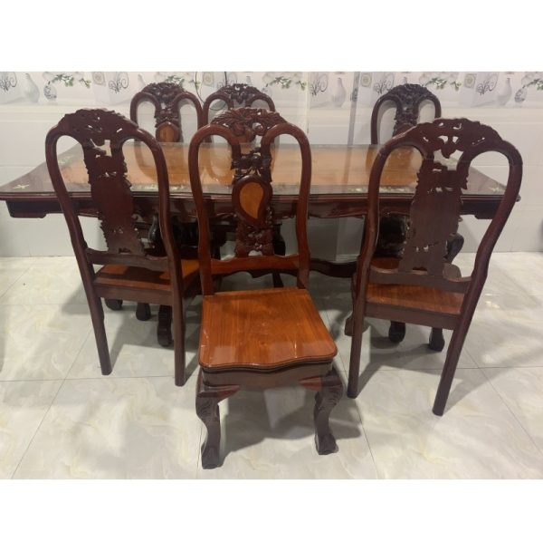 BỘ BÀN ĂN THÂN CĂM XE MẶT GÕ ĐỎ