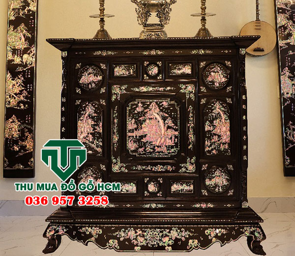 Tủ thờ cẩn ốc đỏ lửa vàng chanh 
