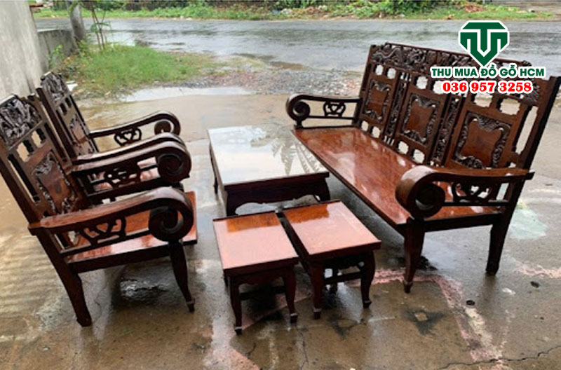 Bộ salon gỗ Cẩm lai tay cuộn